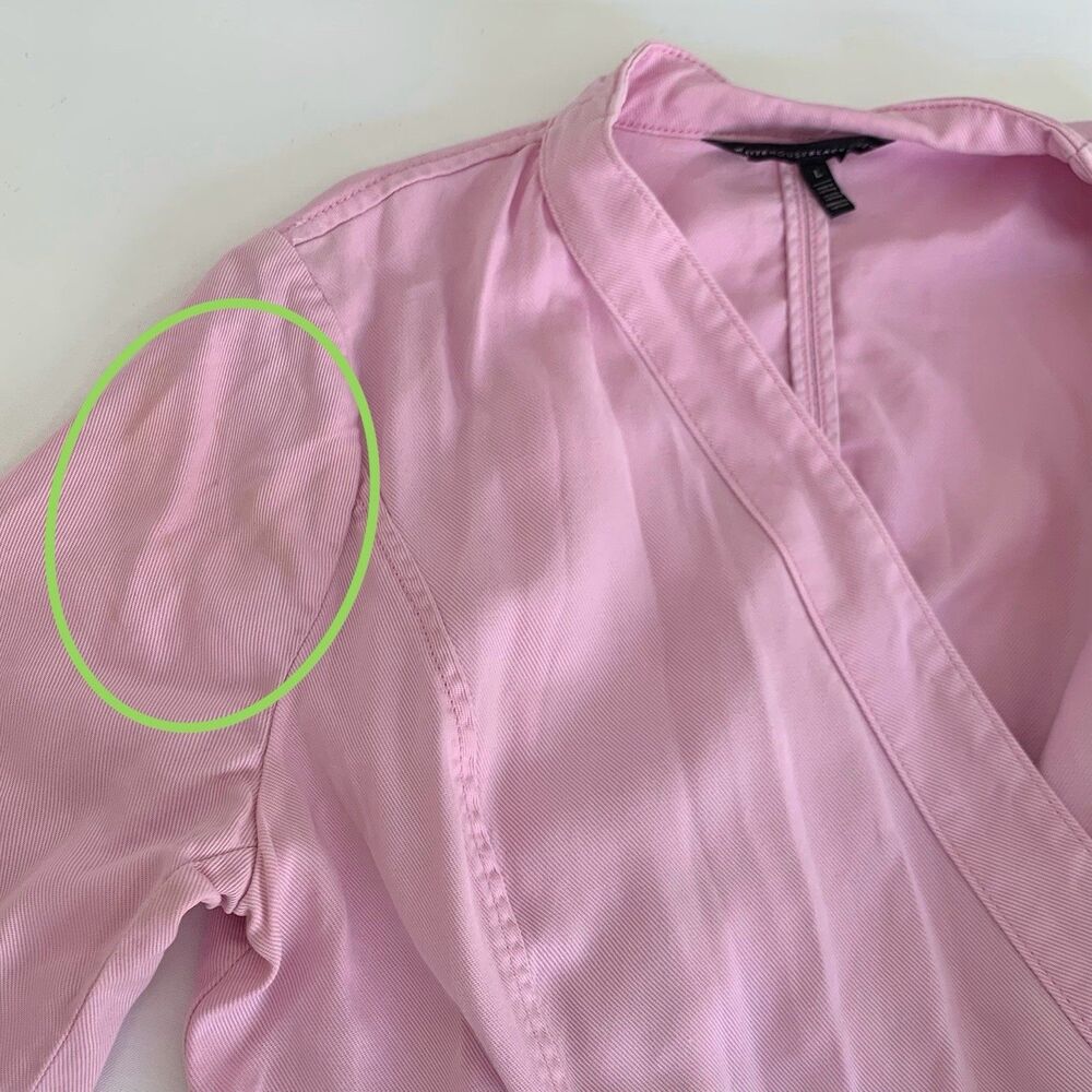 White House Black Market Jacket L Pink Collarless Open Drape Roll Tab Barbie - Picture 7 of 13